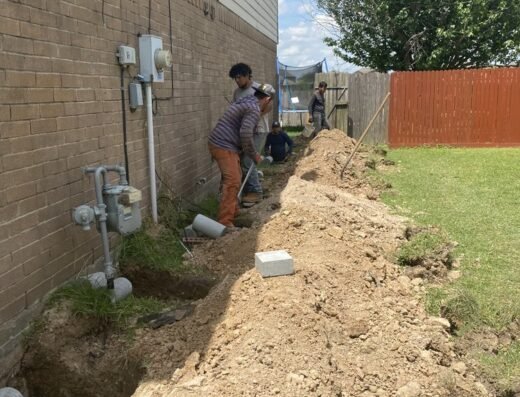 Excavation trench dug along a Houston home's foundation by Bonilla Foundation Repair