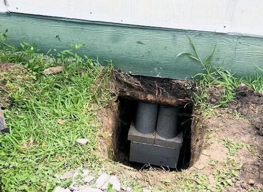R.L. Nelson crew installing helical piers for foundation repair in the Houston area