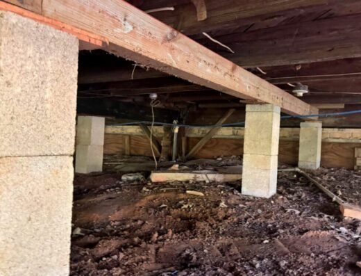 New block piers and beams under a pier-and-beam Houston home