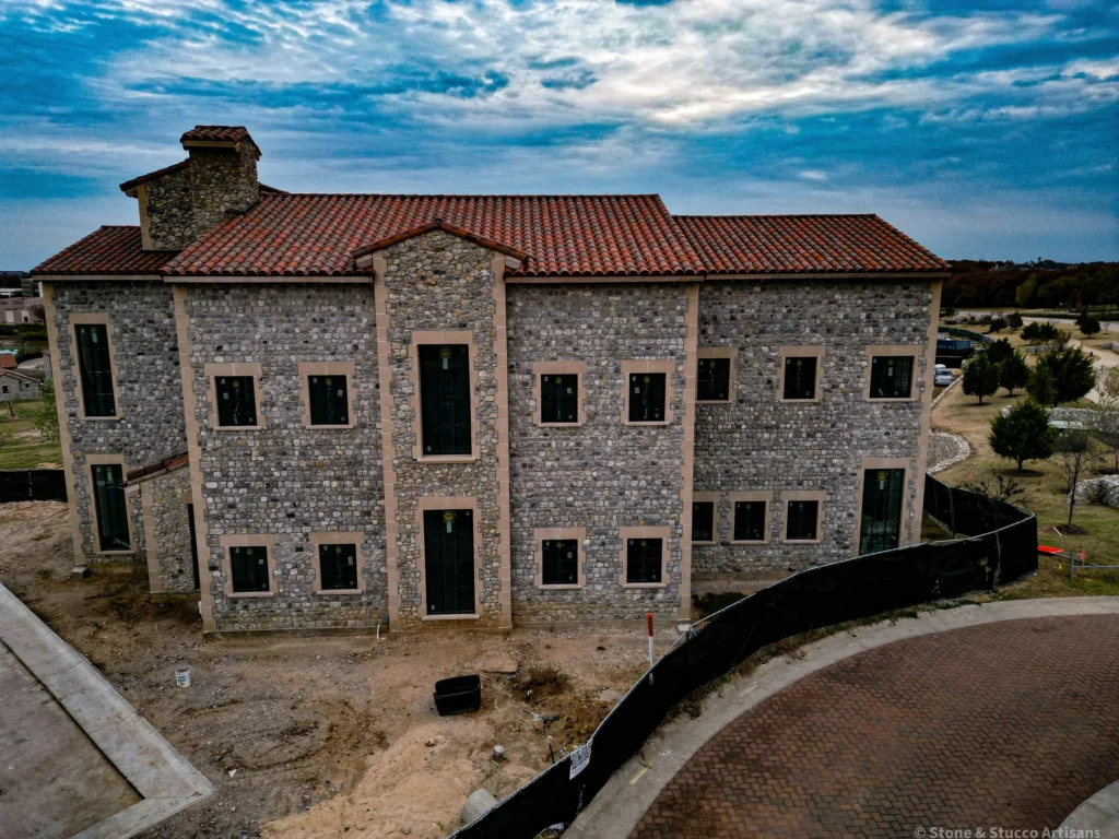 Stone and Brick Designs completed masonry home project aerial view
